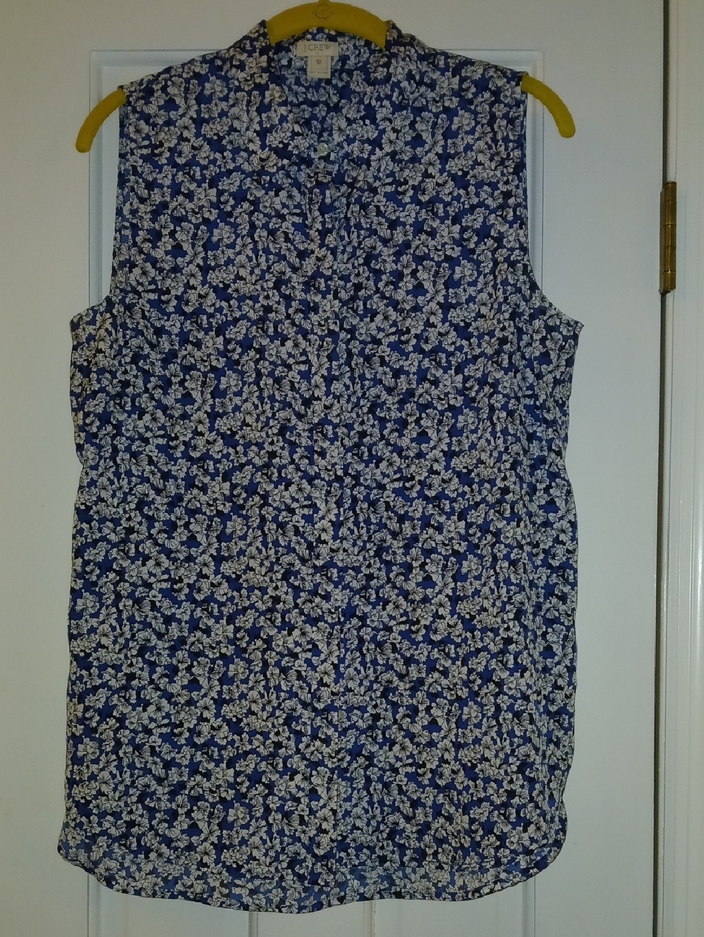 J. Crew Navy and White Floral Sleeveless Button-Front